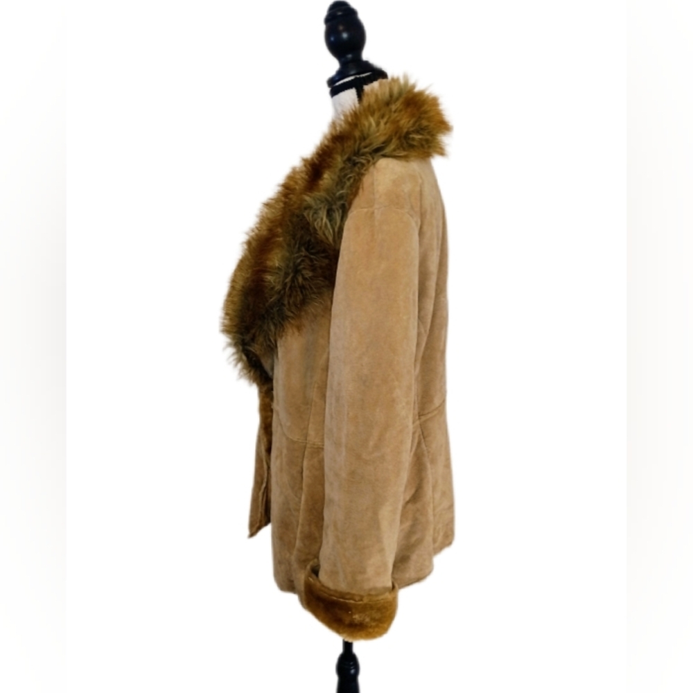 Vintage St. John's Bay 90s y2k Penny Lane Style Tan Leather Faux Fur Coat Size L - Picture 8 of 15